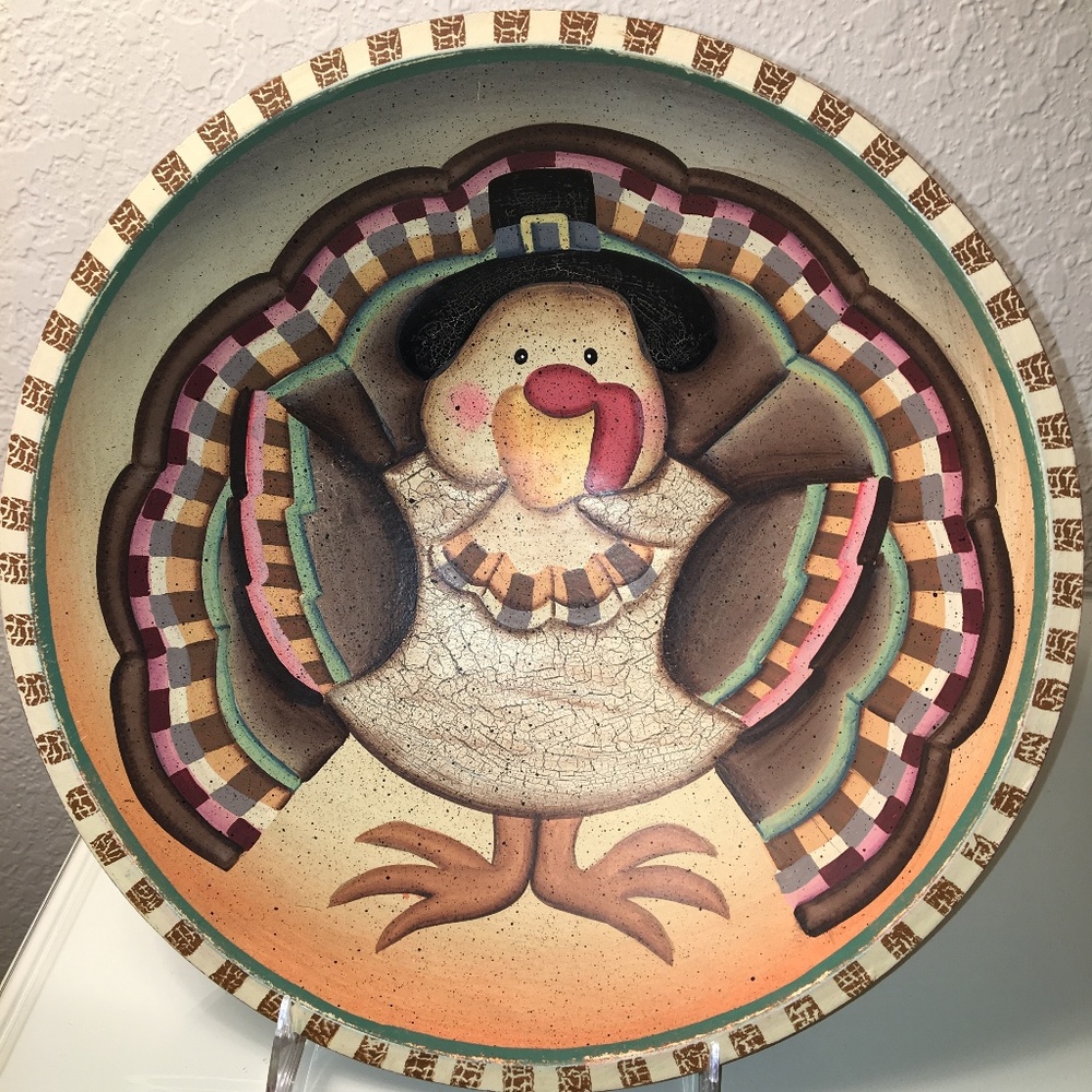 12" Painted Turkey Bowl With Stand